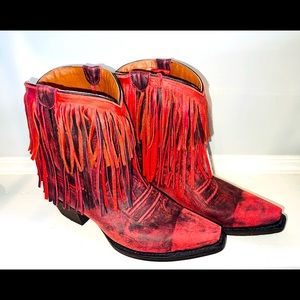 RedNeck Riviera Red Fringe Boots Size 8 EUC